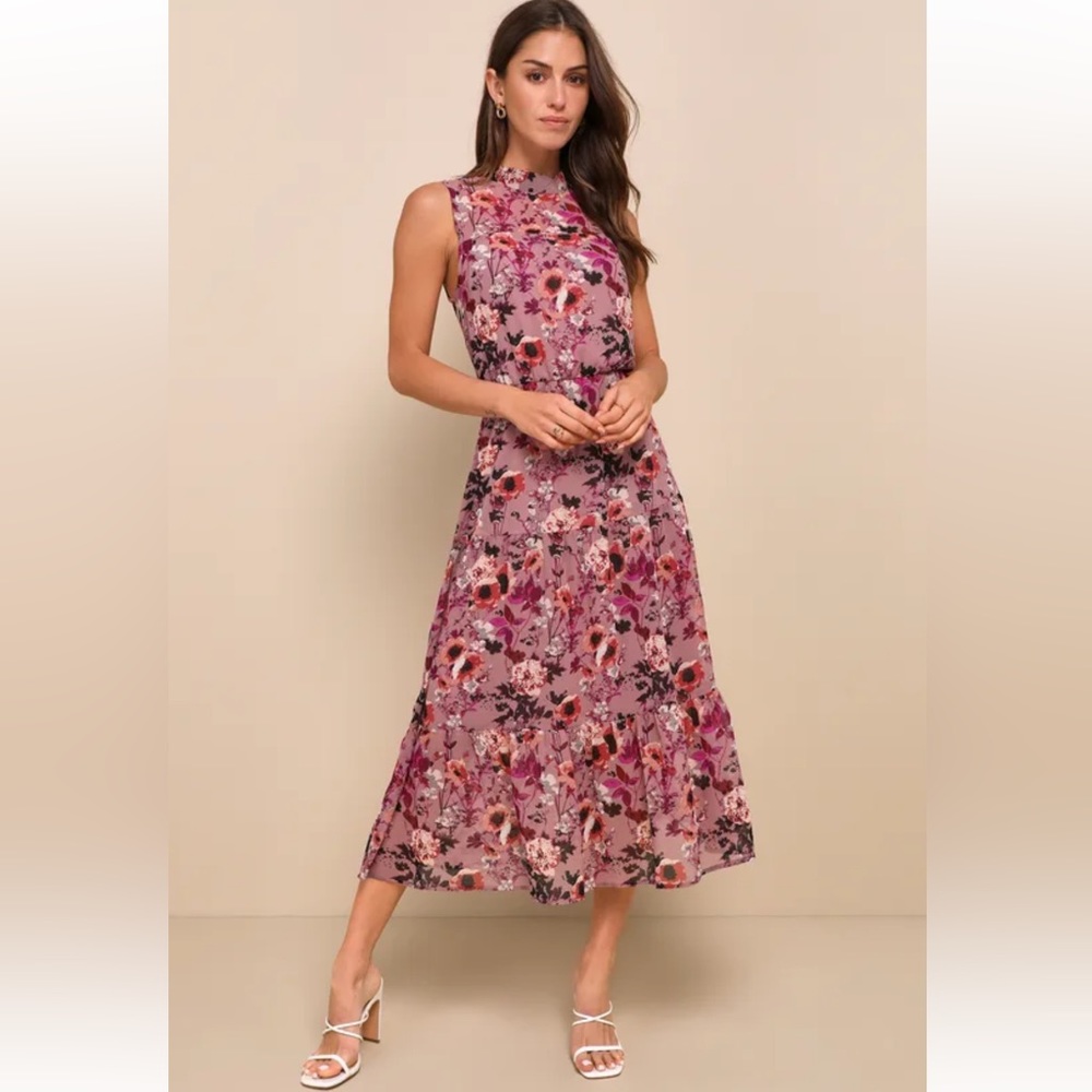 In my dreams mauve floral print midi dress